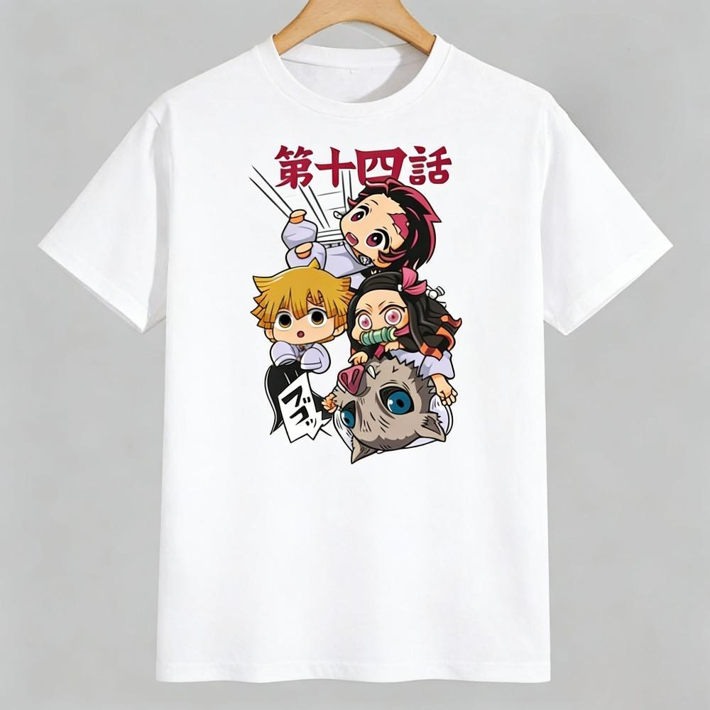 Nezuko Kamado Pure Cotton Unisexs and Womens Same Tshirt 2026 Summer Anime Printed Loose Casual Parent Child Top
