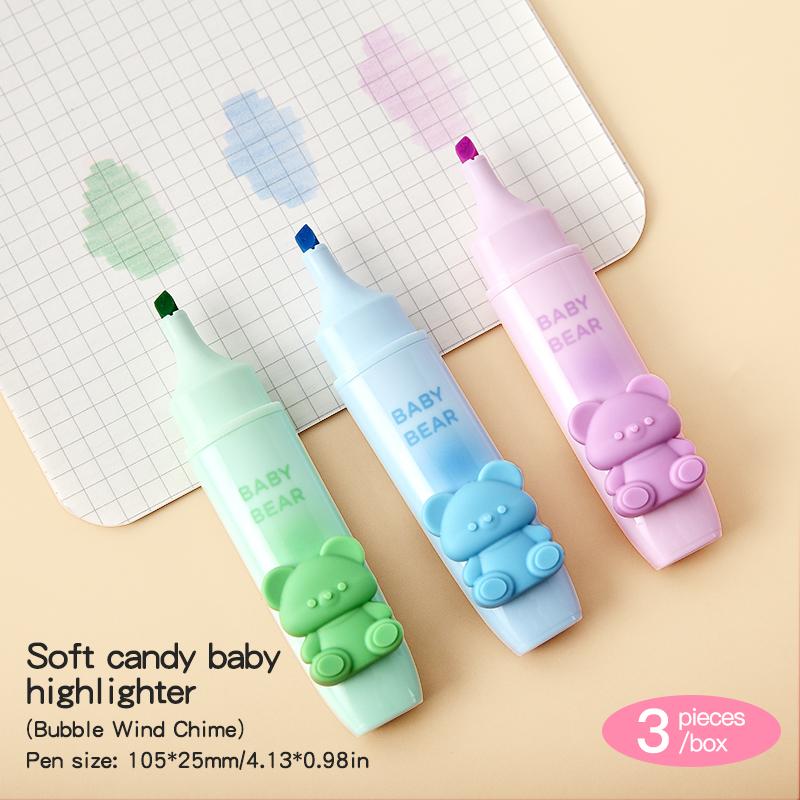 

3Pcs/box Cute Rabbit Highlighters Floral Scent Macaron Color Oblique Tip Markers for Student Note Taking & Journaling