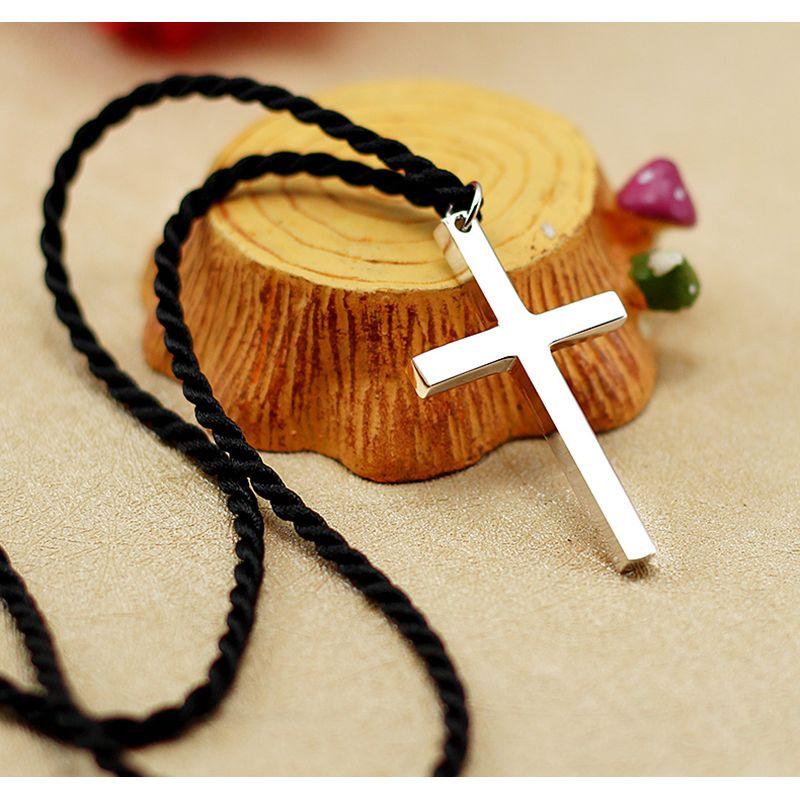 

Solid S925 Sterling Silver Cross Necklace Boys Pendants Glossy Couple Jewelry Braided Rope Clavicle Women s Lettering Glossy Cross [with Twist Rope]]
