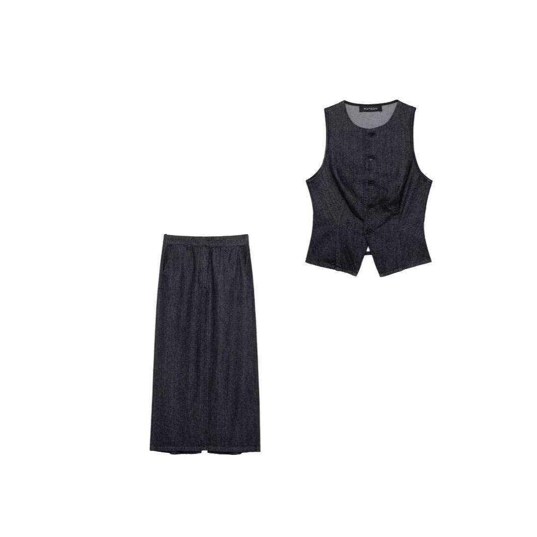 

TAOP&ZA Spring/Summer Women s Denim Vest & High Waist Midi Skirt Set M