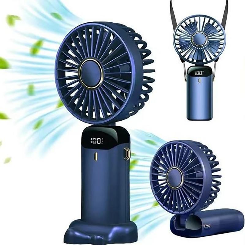 USB Handheld Mini Fan Foldable Portable Neck Hanging Fans 5 Speed USB Rechargeable Fan With Phone Stand And Display Screen