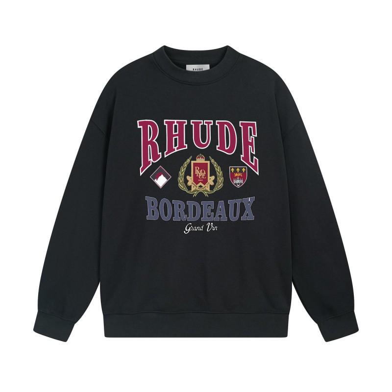 Rhude Vintage Letter Print Oversized Hoodie Men Women Casual Streetwear Sweatshirt