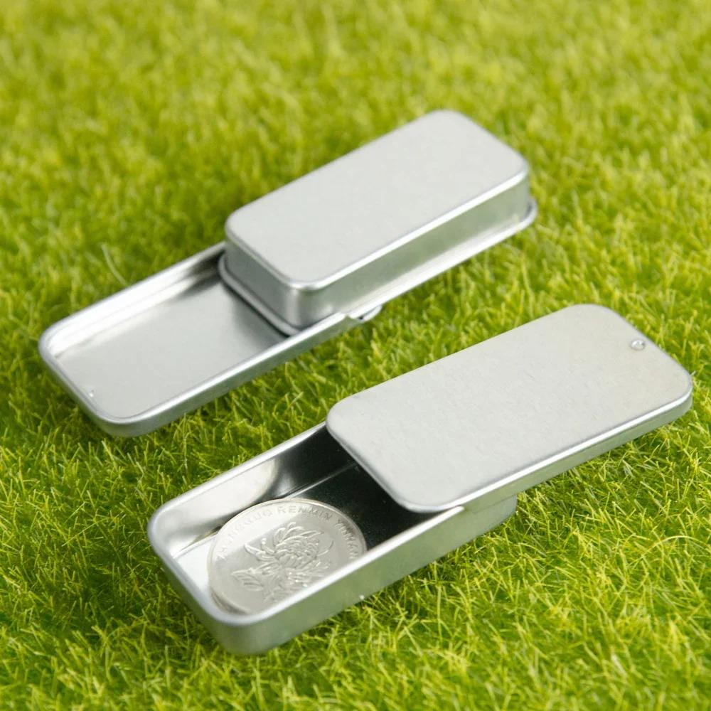 New 2Pcs 51*10*26mm Mini Iron Box Slide Cover Storage Box Wedding Jewelry Pill Cases Portable Tin Boxes Container Home Storage