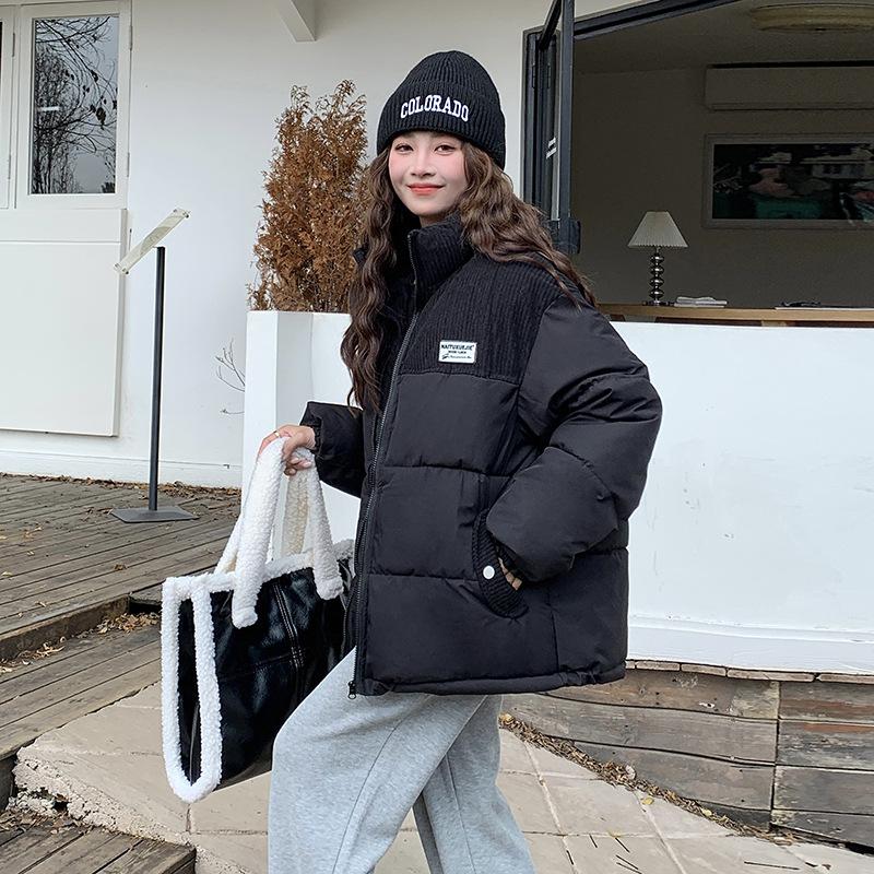 2025 New Short Down Cotton Jacket Women's Corduroy Spliced Cotton Jacket Loose Thickened Padded Jacket Winter Jacket