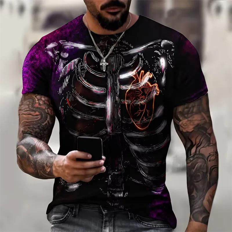 Horror Skelett T-Shirt Herren 3D Knochenprint Grusiges Grafik-T-Shirt Übergroß Kurzarm Streetwear Mode Oberteile Freizeitkleidung