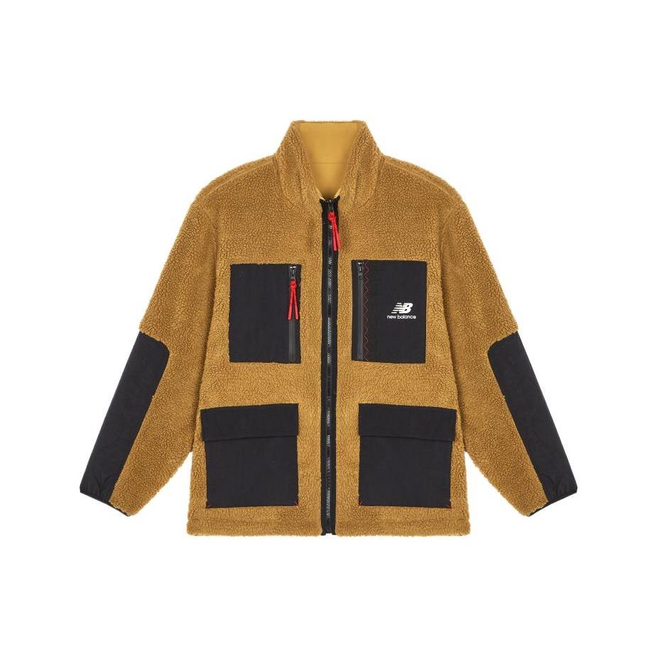 New Balance Men s New Balance Contrasting Colors Pocket Reversible Stand Collar Lamb s Wool Jacket Brown AMJ21349-INC S