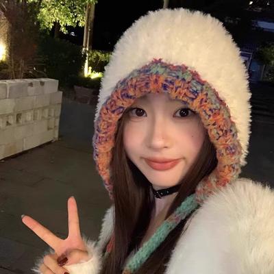 Korean Version, Fashionable Plush Hat, Women, Autumn and Winter, Small Face, Big Head Circumference, Ear Protection Woolen Hat, Outdoor Warmth