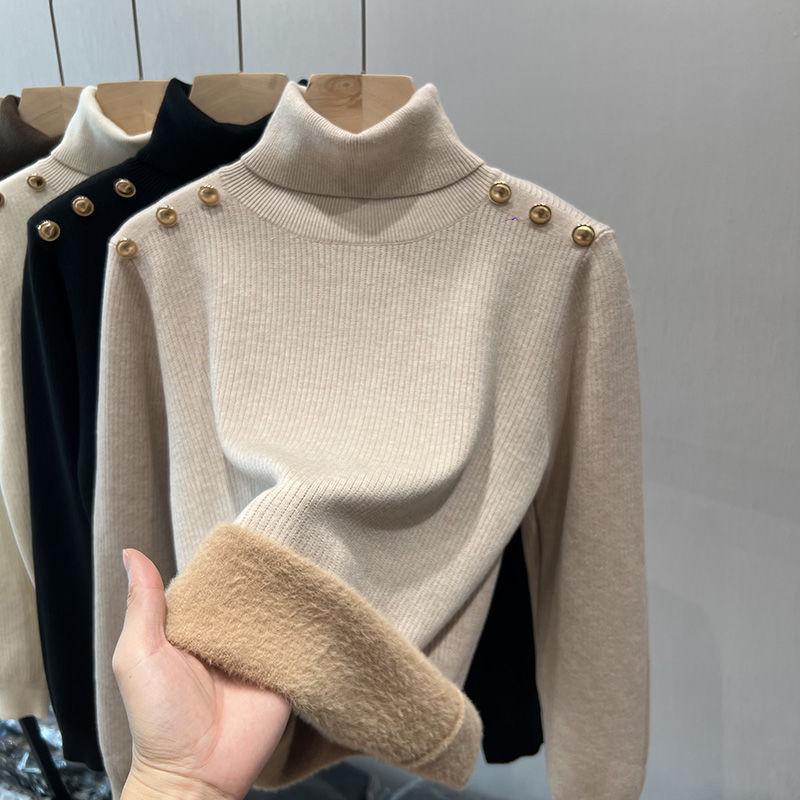 2024 Women's High-Quality Velvet Fleece High-Neck Slim-Fit Base Layer Sweater for Autumn/Winter
