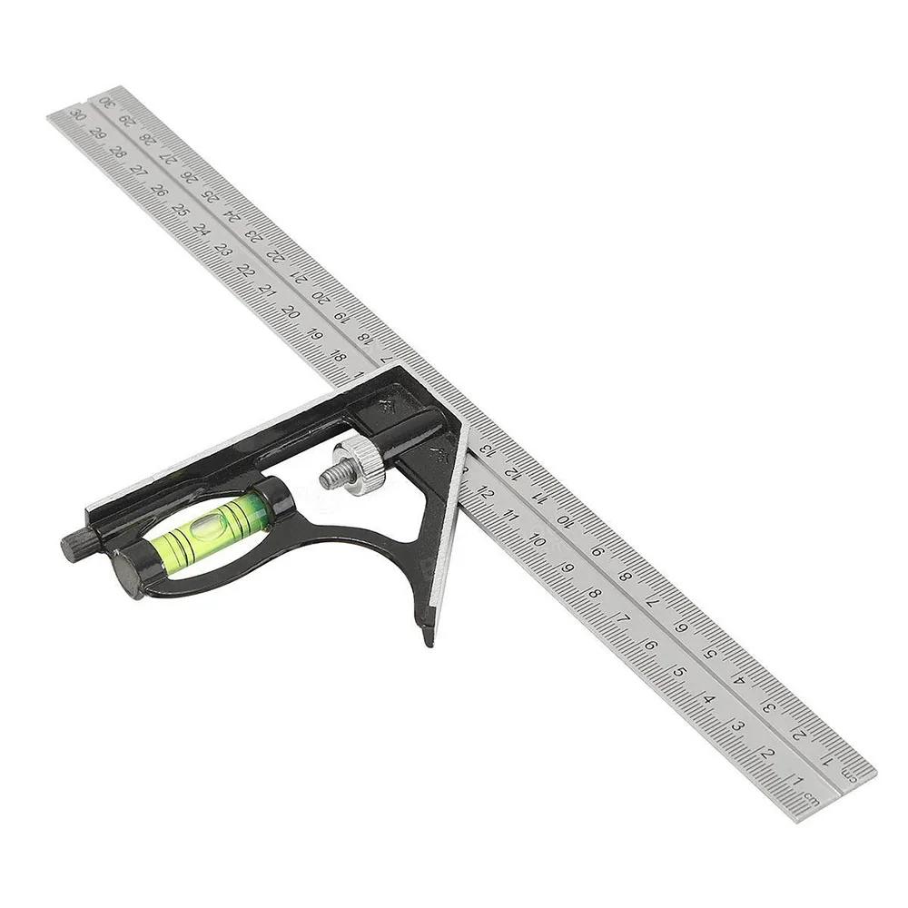 Precise Stainless Steel Measuring Tools Aluminium Combination Square Diy Workshop Hardware Angle Spirit Level 12" (300mm)