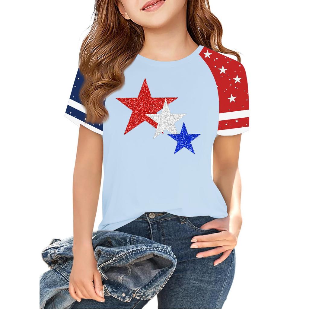 Tops For Youth Kids Boy And Girls 2-10 Years Round Neck Short Sleeve Trendy Tops