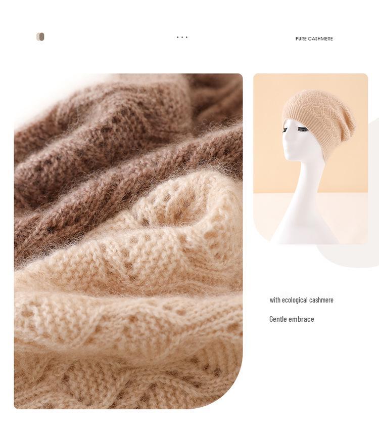 Women's High-End Cashmere Cable Knit Thick Warm Hat - 2025 Spring Collection