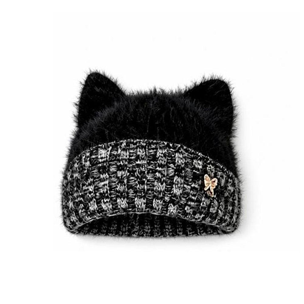 Cat Ear Shape Cat Ear Beanie Knitted Yarn Knitted Cat Hat New Knit Beanie Women's Winter Hat