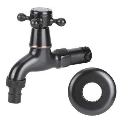G1/2in Thread Retro Style Water Tap Brass Black Short Type Washing Machine Quick Open Faucet