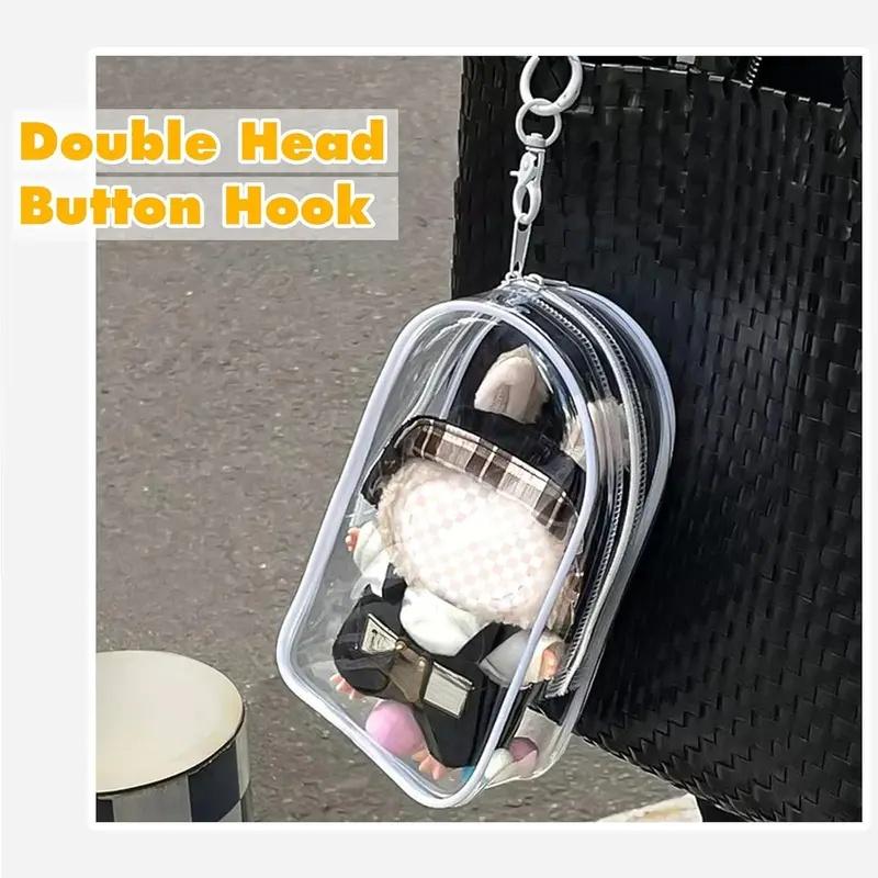 Colorful Transparent Protector Case Organizer Box For 17Cm Plush Dolls Outdoor Display Bag With Keychain Doll Accessories