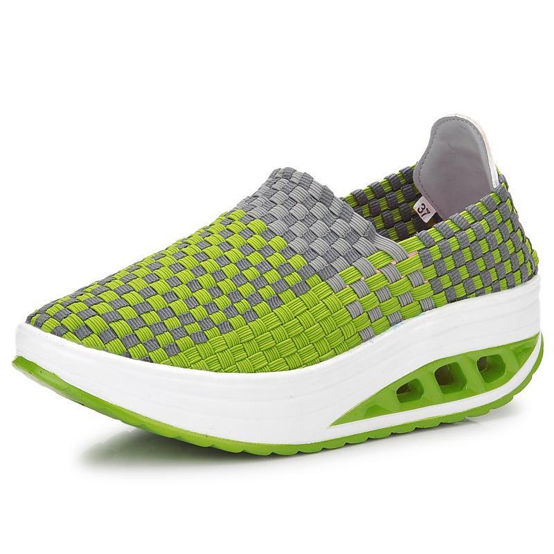 

2025 весна и лето новые плетеные качающиеся туфли женская спортивная обувь ленивые женские туфли плетеные на толстой подошве увеличивающие повседневные женские одинарные туфли 35 зелёный