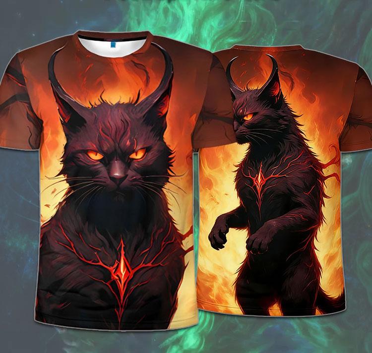 Lightning Cat 3D Printed Animal Pattern T-shirt Men's Fashion Street Trendy Short Sleeve Clothing Casual Harajuku Hip Hop Street Wear