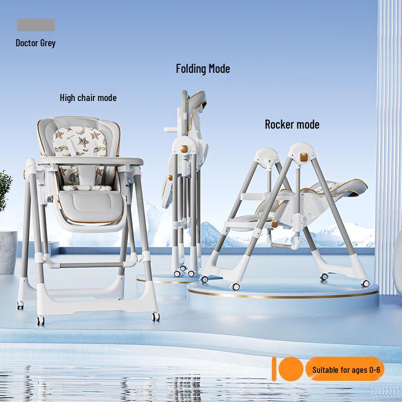 Compact Multi-Functional Baby High Chair: Recline, Fold, and Rock - Portable 2-in-1 Eating and Relaxing Chair for Infants