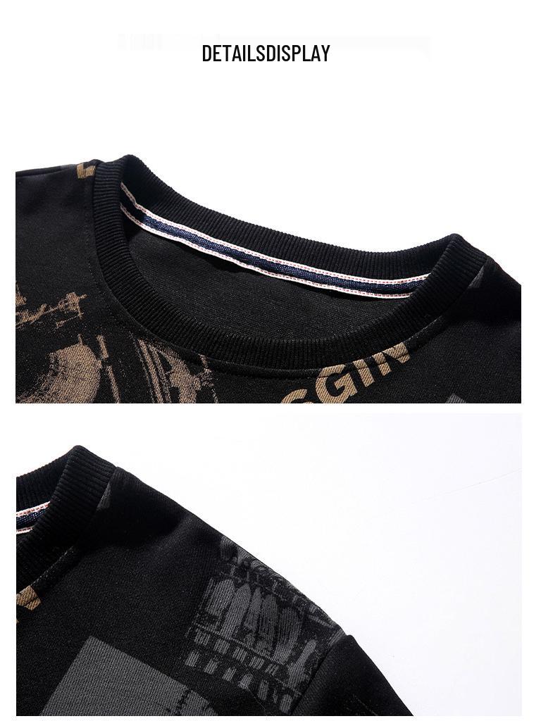 Plus Size Men's Crew Neck Sweatshirt - Loose Fit, Trendy Print for Spring & Autumn