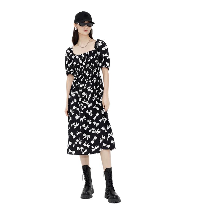 

MO&Co. Silk Blend Bow Puff Sleeve Two-Way Dress M 165