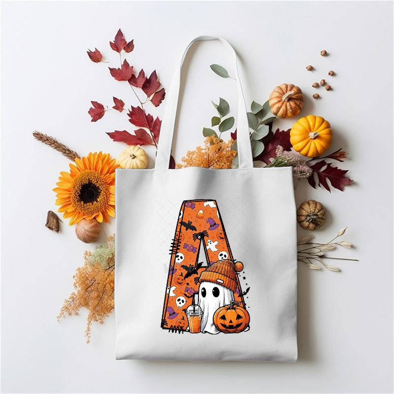 Halloween 26 Letter Cartoon Print Peripheral Student Tote Bag Large Capacity Canvas Bag no specification