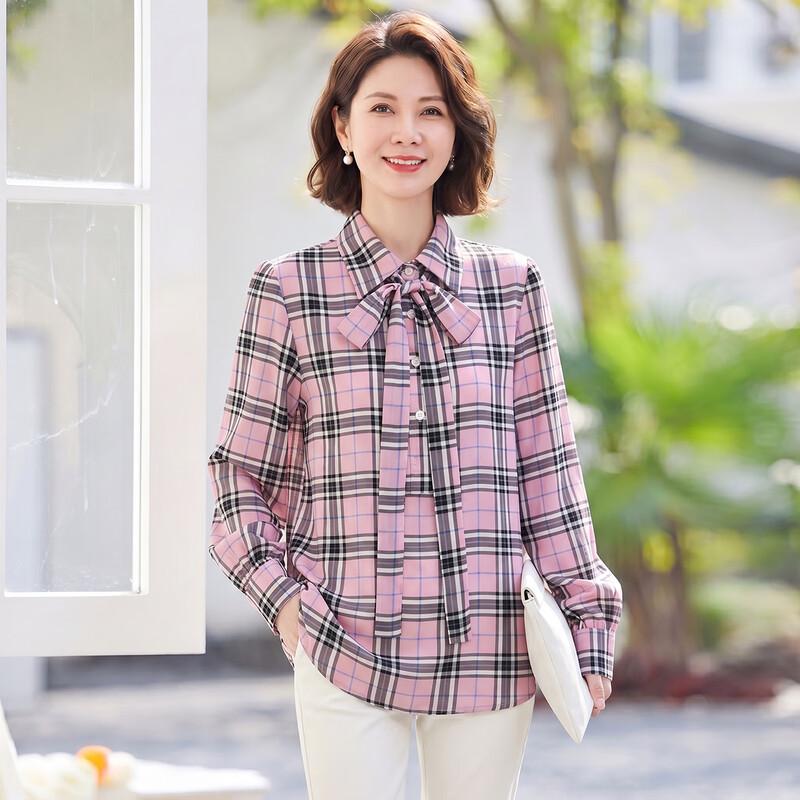 Women s Versatile Color Block Plaid Shirt L