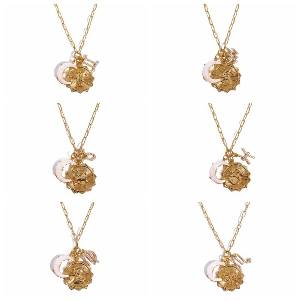 Light Luxury 12 Constellation Necklace Moon Sun Bohemian Golden Necklace  Vacation