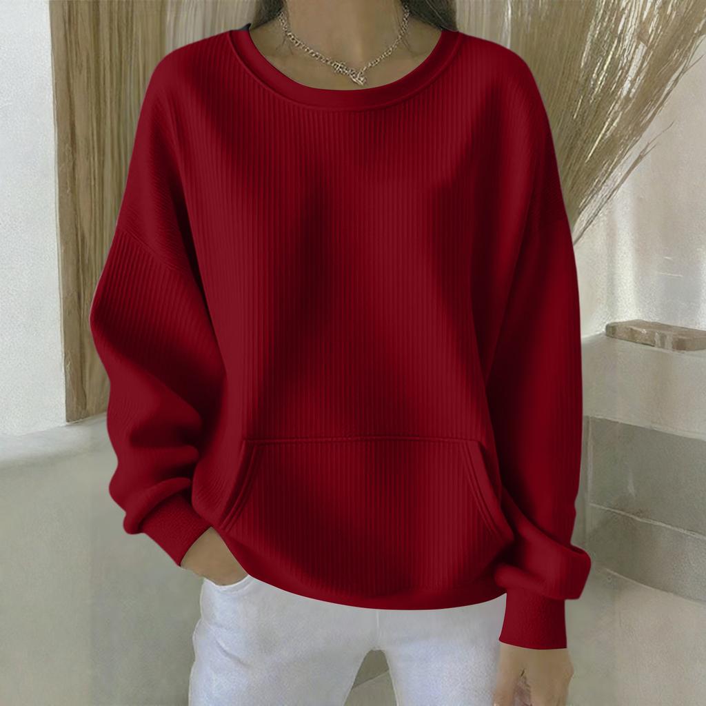 Women's Loose Comfortable Casual And Fashionable Round Neck Solid Color Long Sleeved Sweatshirt