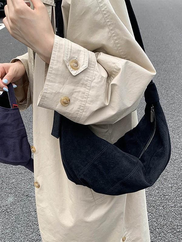 2025 Women's Retro Suede Croissant Crossbody Tote – Autumn/Winter Casual Shoulder Bag