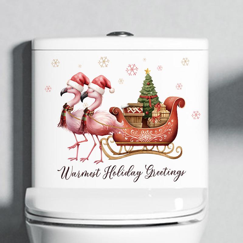 Autocolant de perete cu flamingo Moș Crăciun de desene animate Decor de Crăciun Fericit Mural Festival Decor Home Decalcomanii autoadezivi de Anul Nou