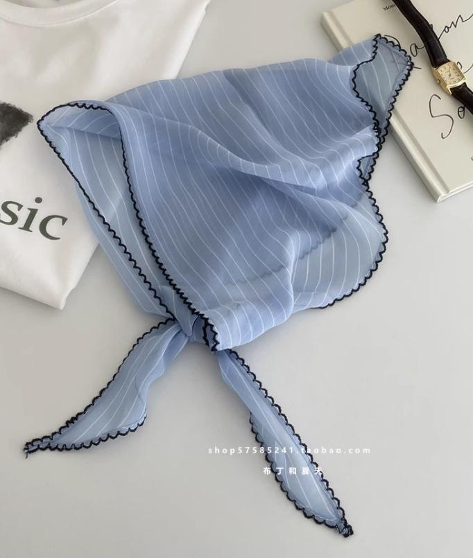 

Косынка Сладкий Горошек Повязка на Голову Тюрбан Корейский Свежий Маленький Шарф Тонкая Полосатая Треугольная Повязка для Волос Девочки 1PCS синий