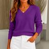 Women's Comfortable V-Neck Long Sleeve Pullover Sweater Casual Loose Fit Color Knit Top