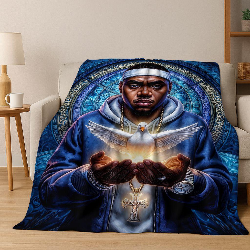 3D Top Rapper Legend Star Art Cartoon Hip Hop Flannel Blanket,Cozy Soft Throw Blanket for Home Bedroom Bed Sofa Cover Gift