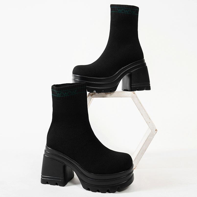 

Летающие вязаные рукава короткие ботинки женские осень и зима новые европейские и американские внешнеторговые большие размеры модные и удобные круглый носок 42 зелёный