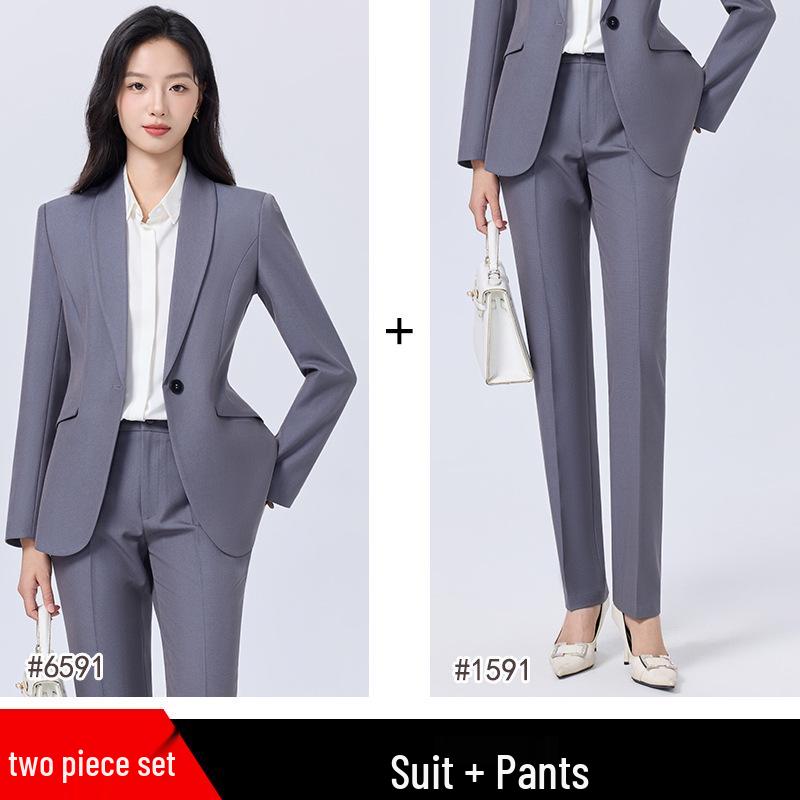 Women's Blue Suit Set for College Students: Spring/Autumn Interview & Professional Wear