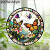 Acrylic Colorful Butterflies and Flowers Suncatcher, Stained Glass Style Window Hanging Ornament for Nature and Garden Lovers