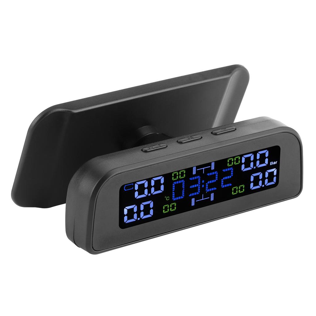 Solar Power Tire Pressure Monitoring System LCD Display Car TPMS with Externa Sensor Clock Designed
