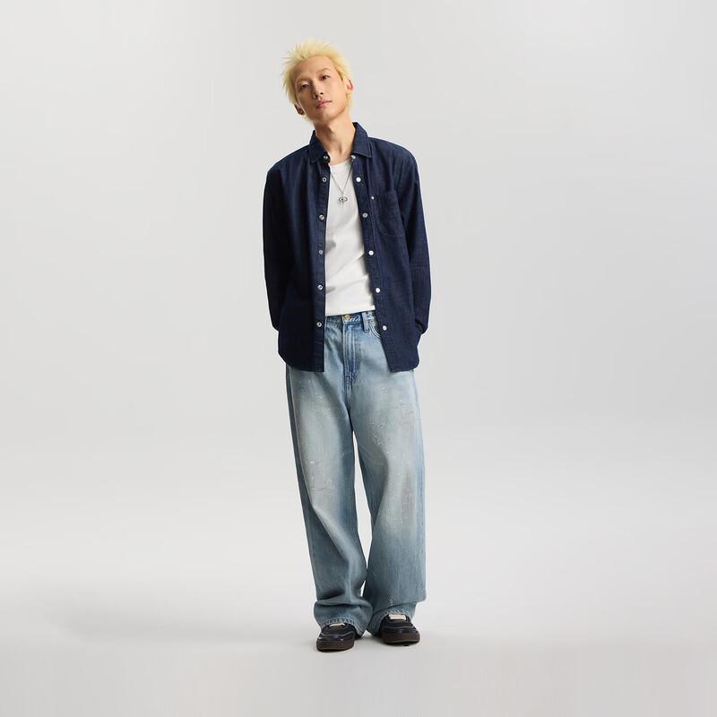 Lee Men's Standard Fit Embroidered Logo Long Sleeve Denim Shirt