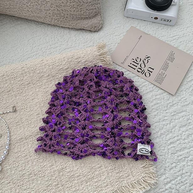 Erwachsenen-Badehaube Hohlbeutel Kopfhut Einfarbige Gestrickte Netzmütze Modische Pailletten Konkave Fischernetz-Kopfschalenhut