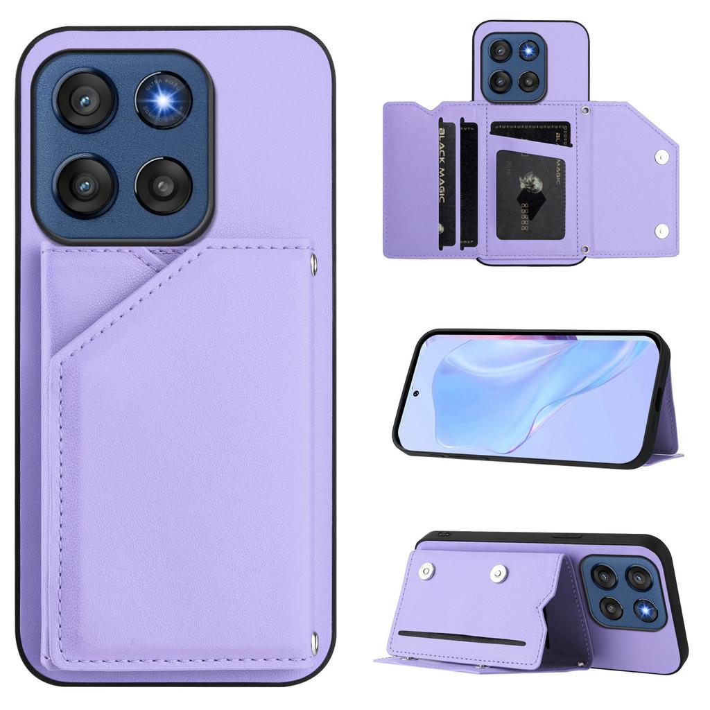 For Motorola Edge 60 Stylus 5G Case Card Holder Kickstand Skin-Touch Phone Cover with Wrist Strap