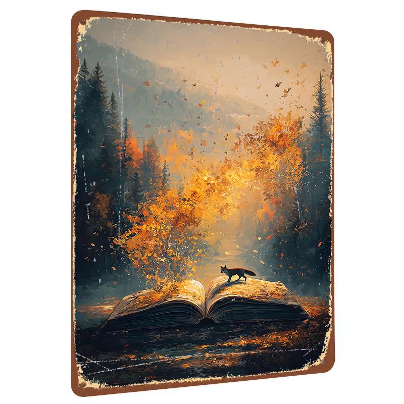 

Dreamy Autumn Forest Fox Metal Iron Painting Home Wall Decor Art Living Room Bedroom Hanging Ornament 20x30cm（7.8x11.8inch）
