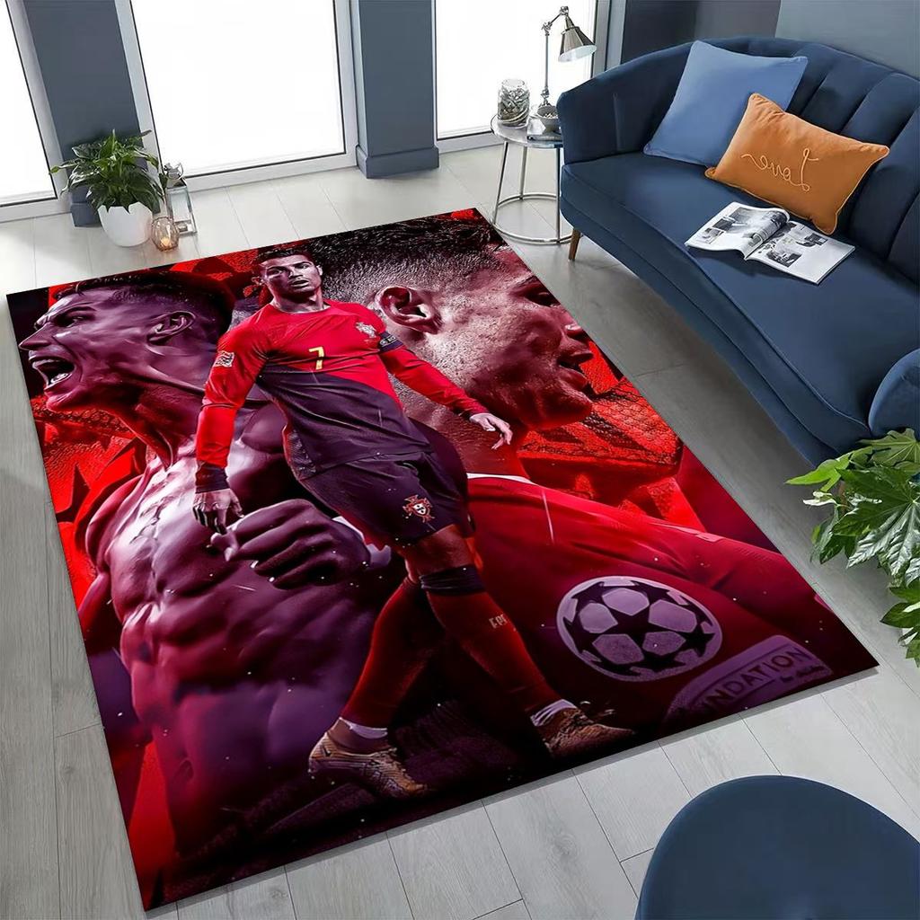 3D Goat Football Star R-Ronaldo Cartoon Art Carpet Rug for Bedroom Living Room Sofa Home Doormat Decor,Large Non-slip Floor Mat