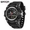 SANDA Youth Waterproof Sports Watch - Cool Trendy Multi-functional Dual Display in Black Technology Design