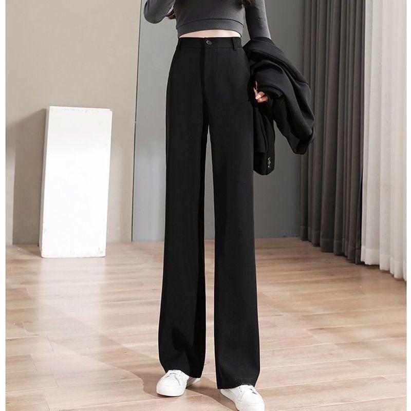 Women s Black High-Waisted Ice Silk Wide-Leg Pants with Slimming Draping and Pockets S 95 lbs