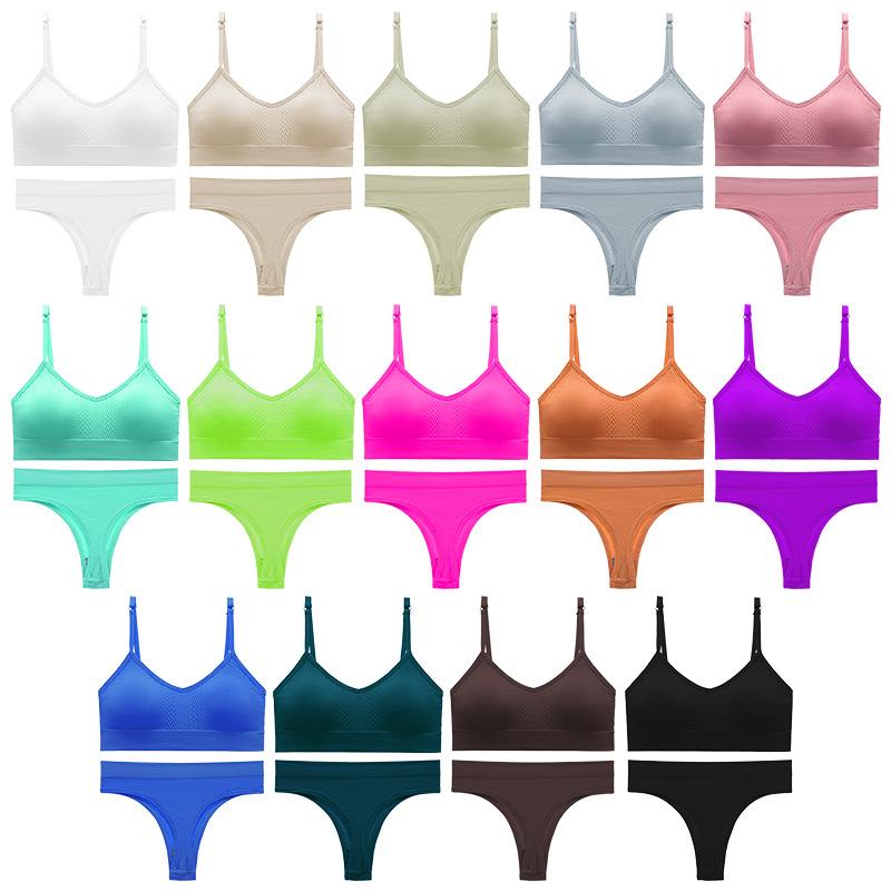 Underwear Set Female Thin Section Large Size Without Steel Ring Sexy Halter Beauty Undershirt Adjustable Small Breasts Gathered French Bra Set