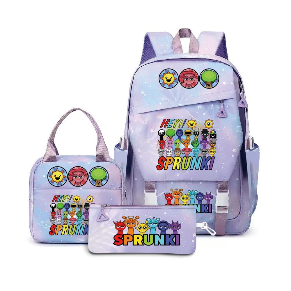 Rhythm Box Sprunki Cartoon Backpack Campus Male and Female Versatile Student Large Capacity School Bag Three-piece Set L
