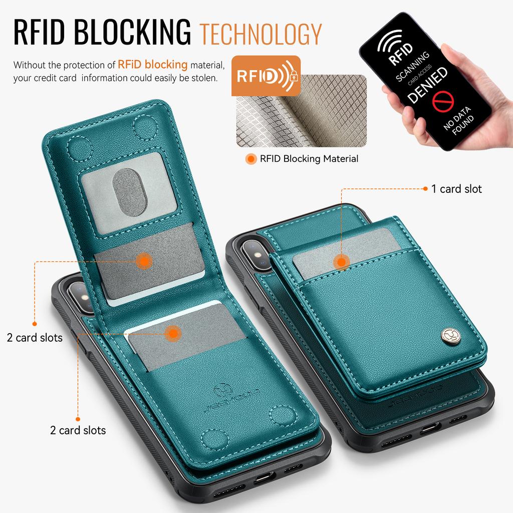 Pro iPhone XS Max 6,5 palce Kožené zadní pouzdro Kompatibilní s MagSafe JEEHOOD J06 Pouzdro na telefon s přihrádkou na karty RFID Blokování