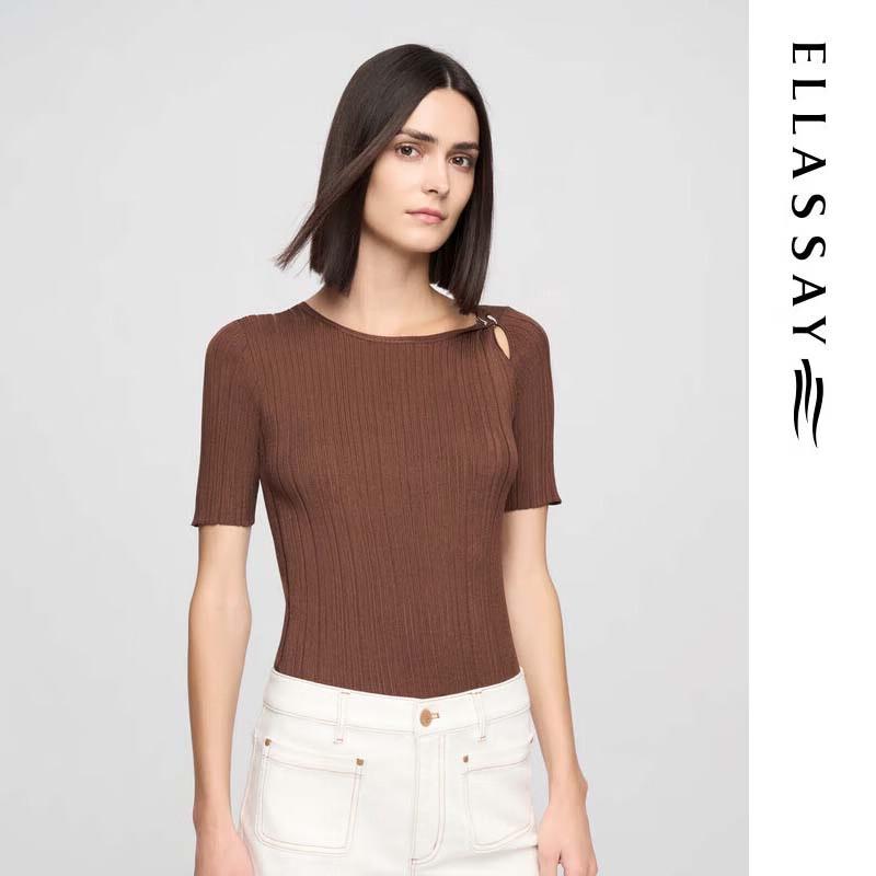 ELLASSAY Women's Slim Fit Hollow-Out Knit Top