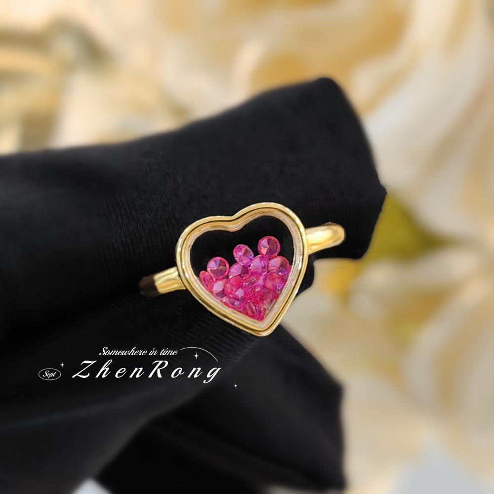 

French Vintage Open Ring Kaleidoscope Paraiba Heart Shaped Sand Ruby Luxury Womens Ring adjustable