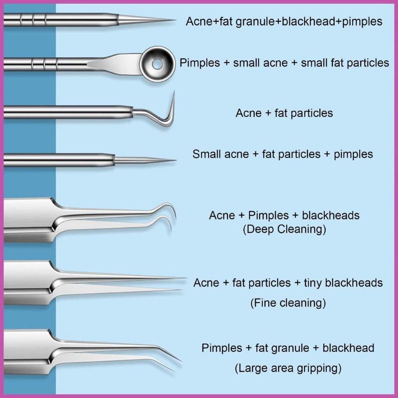 8-Piece Acne Extraction Tool Set In Stainless Steel Box, Professional For Spas And Beauty Salons (Includes Free 10Pcs Pad)