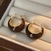 6pcs Tiger Eye Stone Earrings Set. Maillard Tone Geometric Hoops, Vintage Style for Daily and Party Wear.